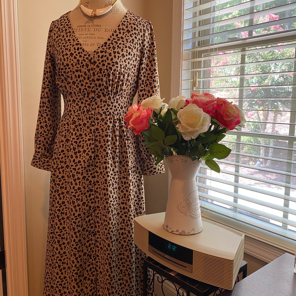 J. Crew Animal Print Long Sleeve Dress